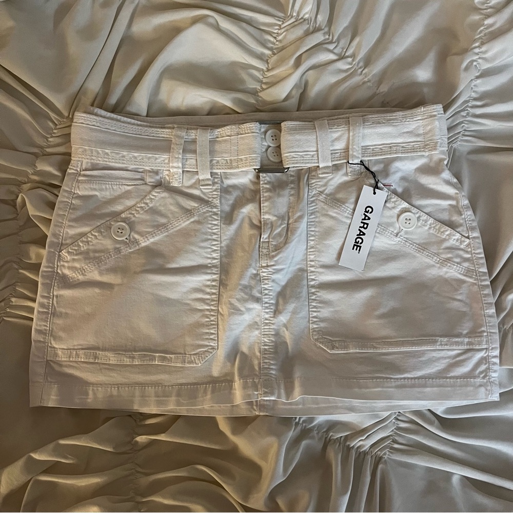 garage white belted cargo skirt